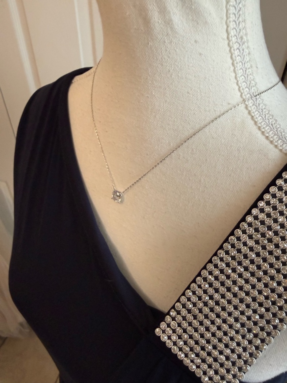 Karina Navy One-Shoulder Evening Gown with Crystal Strap - Picture 4 of 12